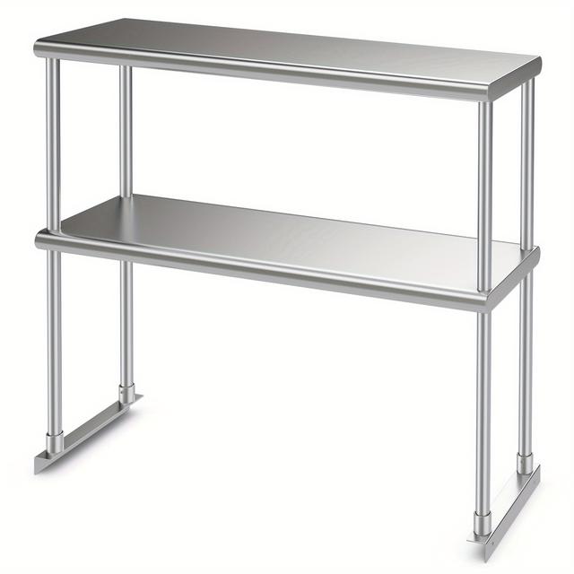 TEMU 36" Double Tier Stainless Steel Overshelf With Adjustable Lower Shelf – Durable, Rust-resistant, Easy-to-clean For Kitchen, Home, Or Restaurant Worktops