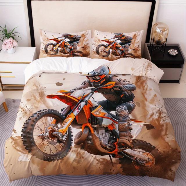 TEMU 3pcs: 1 Duvet 2 Pillowcases, Without Duvet Core - Dynamic Motocross Racer Bedding Set - Enthusiasts And Racing Fans - Ideal For Adventure-themed Decor, Birthdays, And Celebrations.
