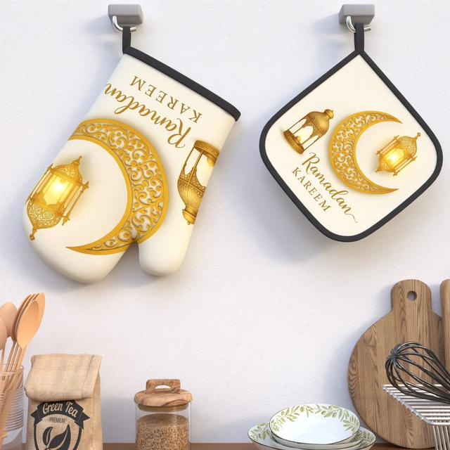 TEMU 2pcs 10.6*6.7 Inch Heat Resistant Oven Mitts And Potholders Moon Oven Mitts And Pot Holders Suitable For Kitchen Decoration, Cooking, Grilling, Baking And Great Holiday Camping Picnics Gifts Hh