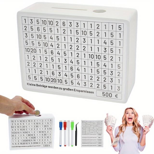 TEMU Wooden Penny Bank With Money Design - Reusable, Replaceable Stickers For Tracking Savings, Tool, Savings | Decorative Penny Bank | Reusable Stickers, Penny Bank With 10x Stick