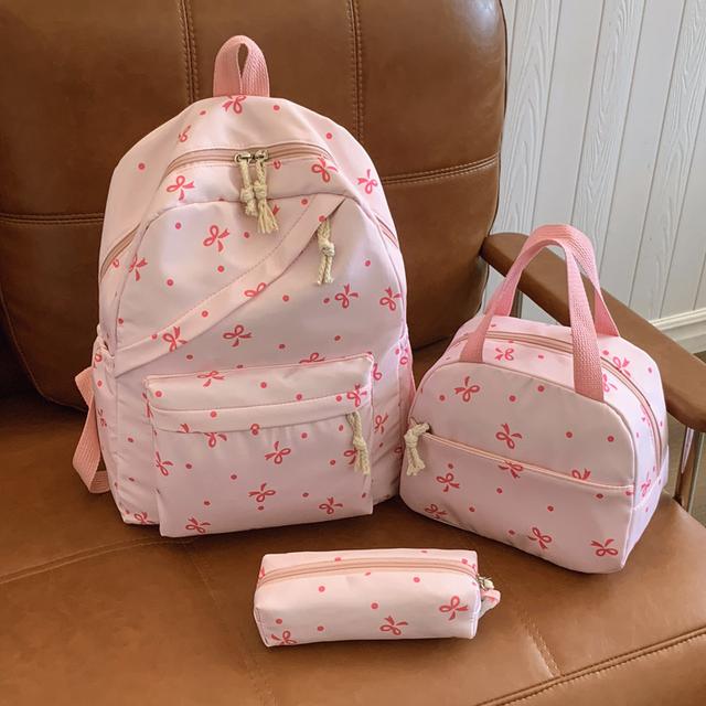 TEMU 3pcs Cute Bow Backpack Suitable For, College, Travel - Lightweight Student Backpack With Adjustable Straps, Large Capacity, Reinforced Stitching & Smooth Zipper, Soft Bookbag For, For Teenager