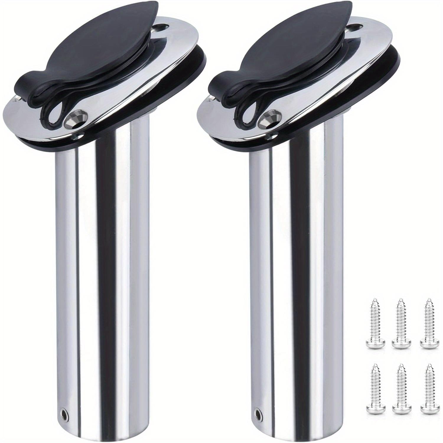 TEMU Set Of 2 Stainless Steel Fishing Rod Holders For Boats, Designed For Flush Mounting At Of 15, 30, Or , Complete With Pvc Cap, Inner Tube, And Gasket