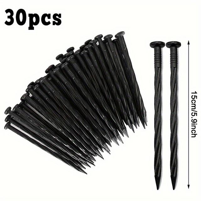 TEMU 30 db Fekete PE Tájvédő Szegek, Erős Spirál Rögzítő Tüskék, Többcélú Kerti Sátor és Napellenző Szegek, Kültéri Karók Tájépítéshez