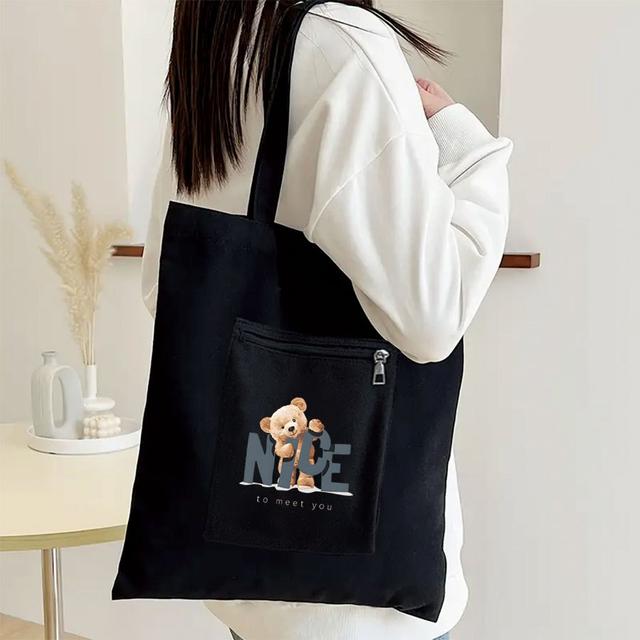 TEMU Torba z Wzorem Niedźwiedzia, Duża Torba na Ramię, Casualna Torba na Codzienność, Szkołę, Zakupy, Podróże i Plażę, Prezent na Halloween i Święta dla Kobiet