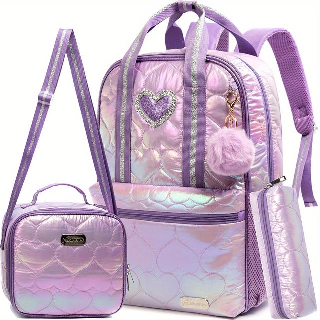 TEMU 3pcs Backpacks Set For Kids Girls School Backpack Schoolbag With Lunch Bag And Pencil Case For Kids Cute Student Bag Travel Essentials Back To School Gifts For Age 3+