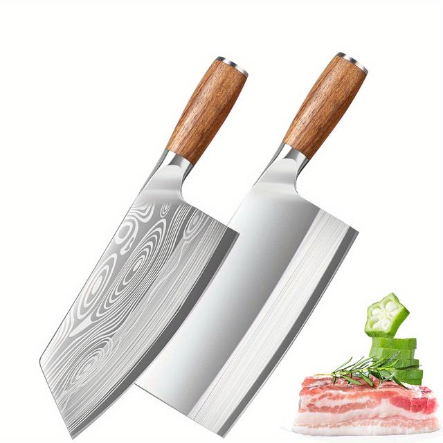 TEMU Knife Set, 2pcs Japanese Kitchen Knives Set Knife Stainless Steel, 's Knife, Cleaver Knife, Vegetable Knife 7.5"inch, Ergonomic Handle, Gift Box