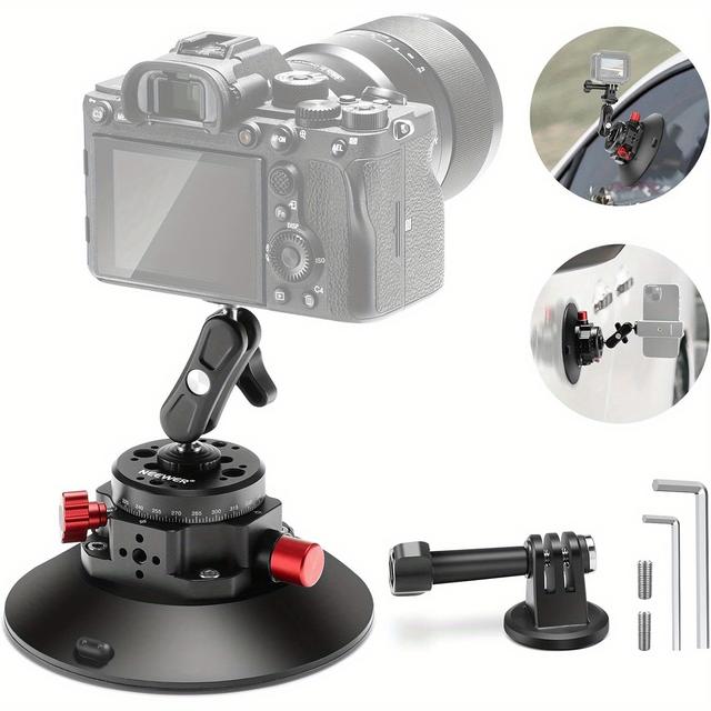 TEMU Neewer 6" Camera Suction Mount With Ball Head Magic Arm, 1/4" 3/8" Mounting Holes, Metal Car Mount For Action Camera/camera/phone, Air Pump Vacuum Suction Cup On Car Or Window Glass, Ca013