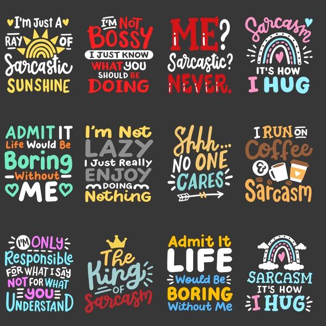 TEMU 12pcs Or 24pcs Of Sarcastic Quotes Uv Transfer Mug - Waterproof, Self-adhesive, Suitable For Mugs, Cups, Bottles, Laptops- Matte End, Pvc Material