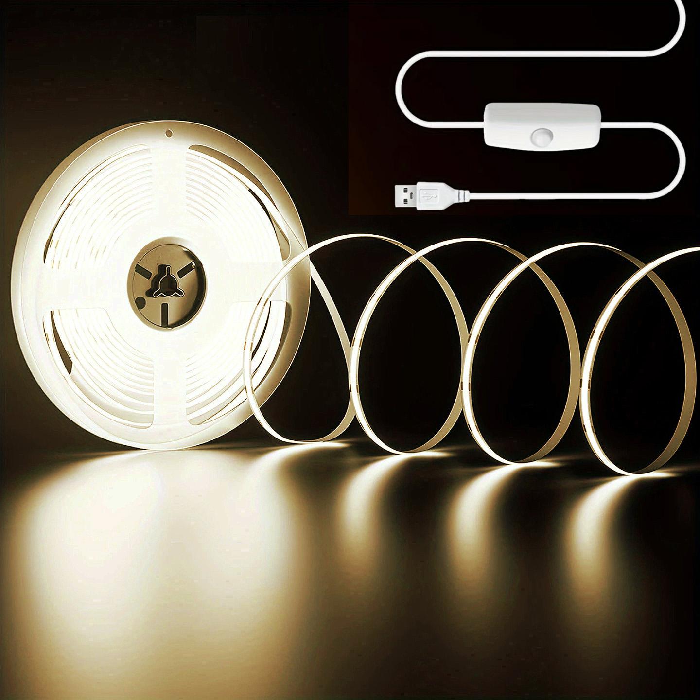 TEMU Flexible Cob Light Strip With 501 Button Switch And Usb Interface, High Brightness, No Light Spots, Suitable For Kitchen Lighting And Bedside Decorative Light Strips