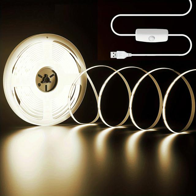 TEMU Flexible Cob Light Strip With 501 Button Switch And Usb Interface, High Brightness, No Light Spots, Suitable For Kitchen Lighting And Bedside Decorative Light Strips
