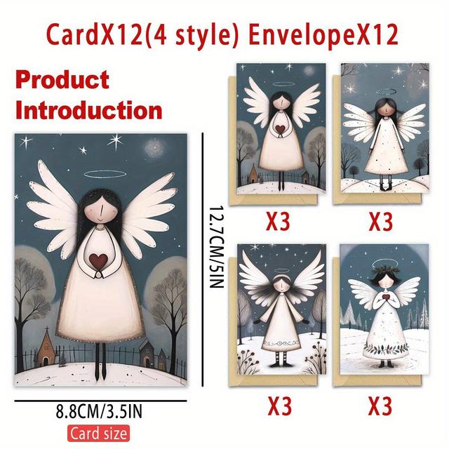 TEMU 24pcs Holy Goddess Greeting Cards With Envelopes - 4 Styles Mixed Colors, High-quality Paper For Birthdays, Christmas, Baptism, Thank You, Sympathy, Party Invitations - Elegant Designs For
