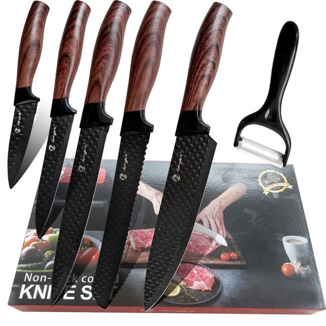 TEMU 6pcs Chef Knives Set, Steel Kitchen Knives, Chef Knife Set Ergonomic Handle, Chef Knife, Paring Knife, Slicing Knife, Bread Knife, Utility Knife, Peeler For Kitchen