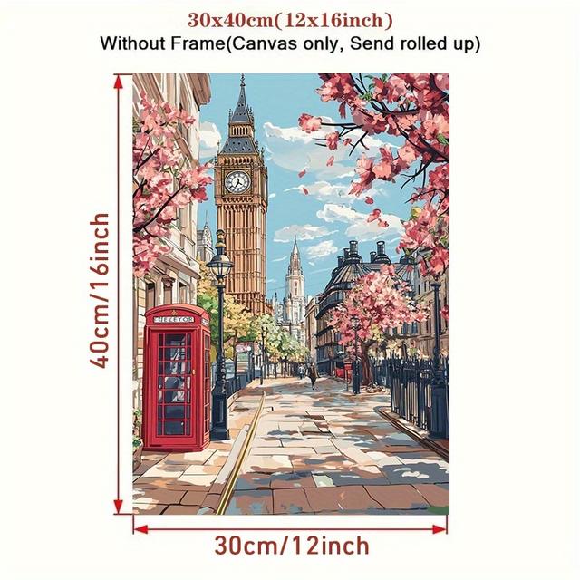 TEMU 1pc London Canvas Poster - Frameless Art Deco Retro Classic British Wall Art, Uv-resistant Black & White & ( Streets) For Home Office,, Bedroom - Ideal Gift For