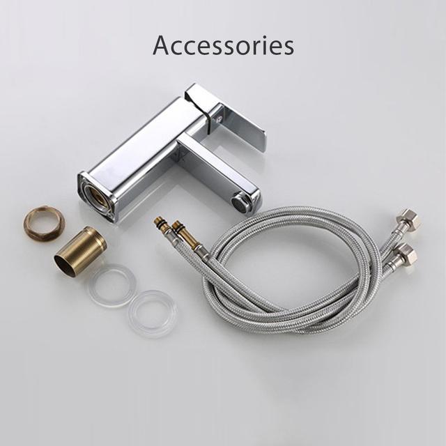 TEMU Bathroom Waterfall Washbasin Tap Chrome Single Lever Mixer Tap For Washbasin, Hot And Cold Adjustable, Bathroom Tap Water-saving Brass, Brushed