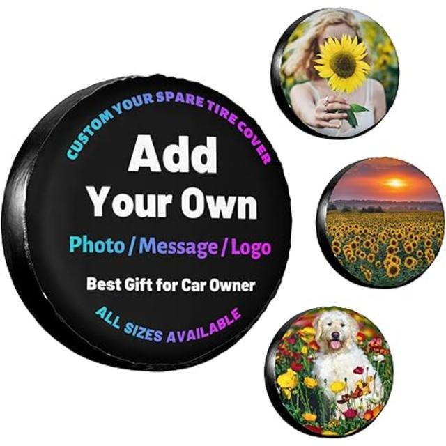 TEMU Custom Spare Tire Cover, Personalized Wheel Tire Cover Add Your Own Logo , Pvc Universal Tire Protector With Camera Hole For Trailer Rv Suv