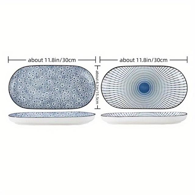 TEMU 2pcs Japanese 12-inch Fish Plate, Underglaze Color Ceramic Bowl Tableware – Blue And White Porcelain Dish