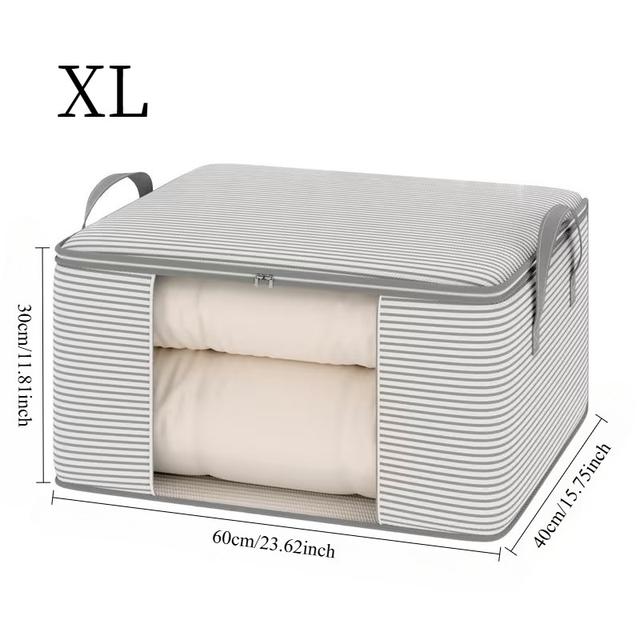 TEMU 1 Large Striped Storage Bag, Thickened Window And Sturdy Handle - Non-woven Moving Bag, Suitable For Bedding, Clothing And Home Organization, Wardrobe, Bedroom, Space Saving, Under Bed Storage