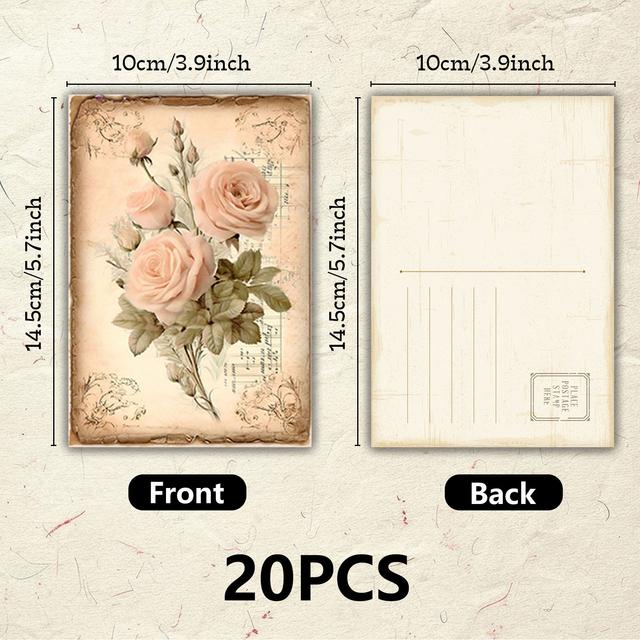 TEMU 20pcs Suitable For Age Groups Postcards - 20 Sheets With 20 Floral Designs, Blank Message Cards For Journaling, Scrapbooking, Diy Crafts, Gifts, Thank You Cards, Edition For