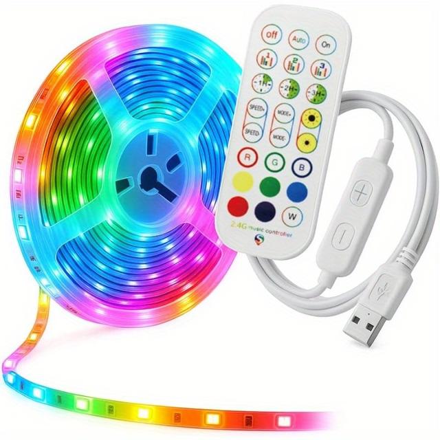 TEMU Rgbic Led Strip Light, Usb Powered, Music Sync, Remote Control, 20+ , Timer, Room & Gaming Decor