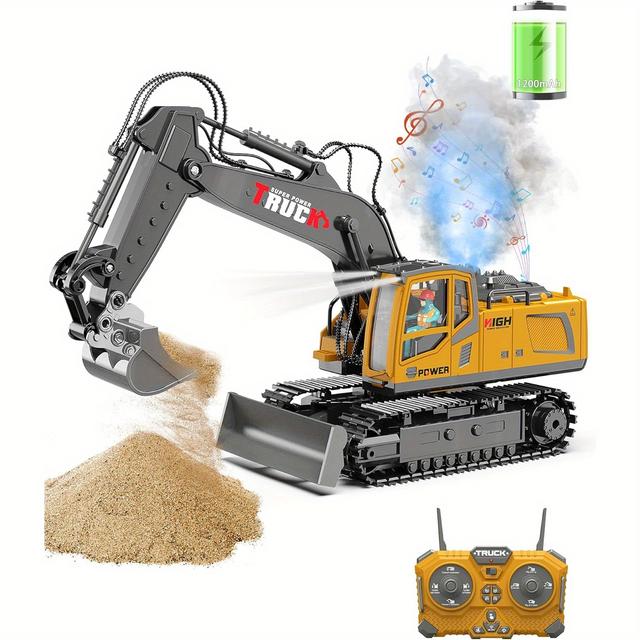 TEMU Remote Control Excavator Toy For Boys, Construction Toys 4-13, Rc Excavator Toy With Metal Bucket, Dozer Blade& Light Sounds, 17 Channel Rc .4ghz Remote Indoor/outdoor Play