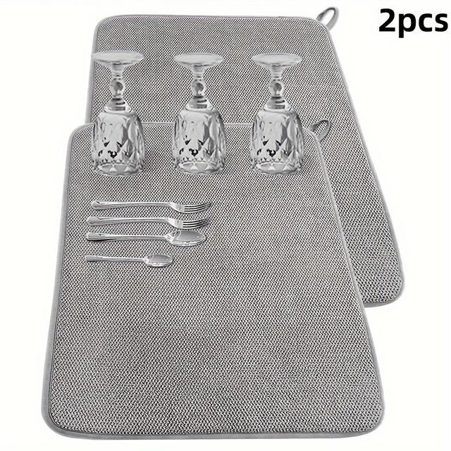 TEMU 2pcs Large Dish Drying Mat Set For Kitchen Countertops, 24x17 Inch Microfiber Absorbent Dish Drying Mats, Suitable For Countertops And Sinks, Gray