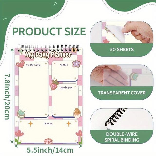 TEMU Daily Planner, To Do List Notepad: With Multiple Functional Sections - 50 Sheets - Spiral Daily Planner Notebook - Task Checklist Organizer Agenda Pad For Work - Note And Todo Organization