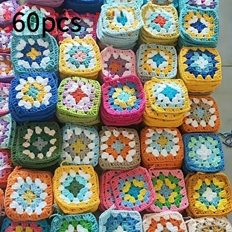 TEMU 60pcs Handmade Crochet Flower Squares - Multicolor With Patterns, Diy Crafting For Amigurumi, Clothing Decoration, Bags, Hats & Warm Pads - For & Projects, Handmade Craft Accessories