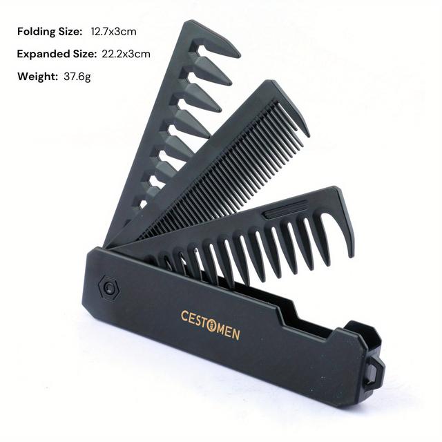 TEMU New Portable Unisex Folding Comb With Interchangeable 3 Teeth, More Affordable In Model, Options , Lightweight For Beard Styling, Oil Head Styling, With Fine And Wide Teeth For Smooth Hair