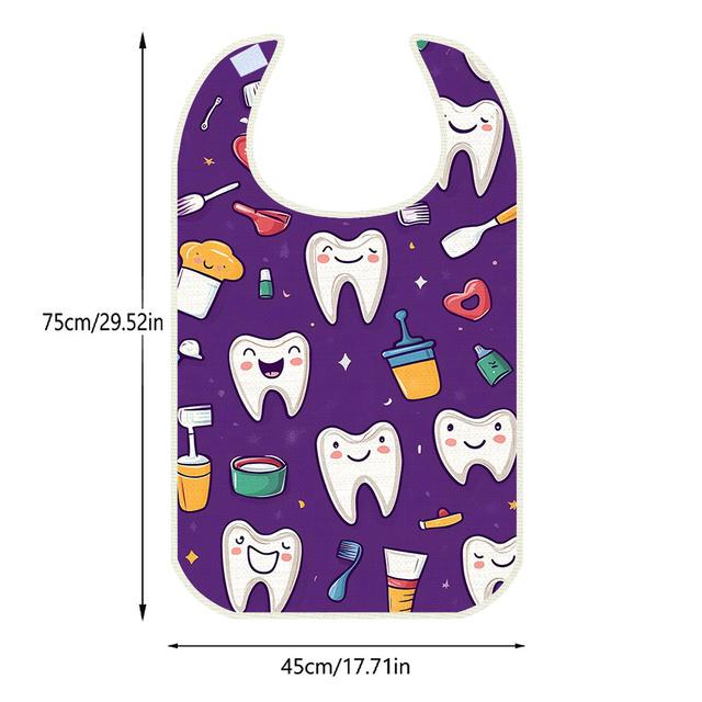 TEMU Drool Bib Made Of Linen Material With 2d Flat Printing Featuring A Cartoon Teeth Pattern, Suitable For Both Men And Women. A Dining Bib With An Adjustable Neck For Elderly Meals And Everyday Use
