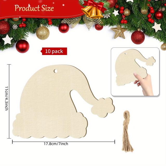 TEMU 10pcs Large 7" Wooden Round Ornaments To Paint - -shaped Diy Blank Unfinished Wood Discs For Crafts, Holiday Decorations, Home & Party Hanging Decor, Santa Claus Motif, Smooth Texture