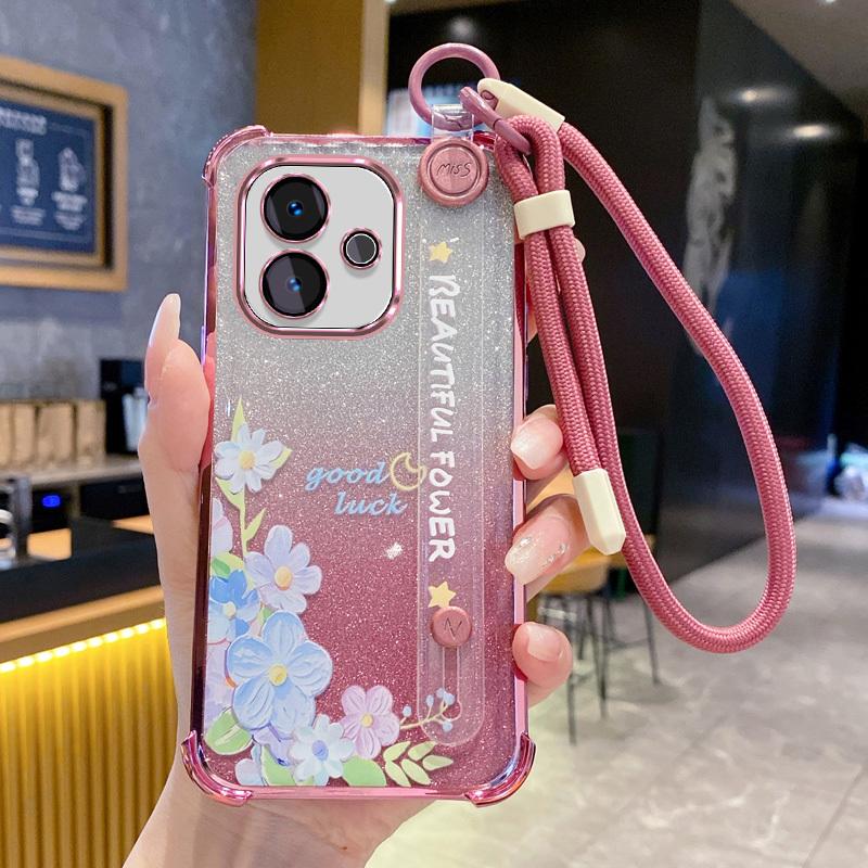 TEMU Funda para teléfono: Funda creativa con correa de muñeca y soporte para VIVO V60 Lite 4G/5G - Cubierta protectora ultra delgada antigolpes