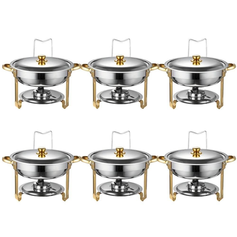 TEMU 6pcs Golden Insulated Pot 5qt Round Buffet Set With Lid Rack Thick Stainless Steel Food Warmer For Banquets Restaurants Catering Equipment Modern Kitchenware Cooking, Cooking