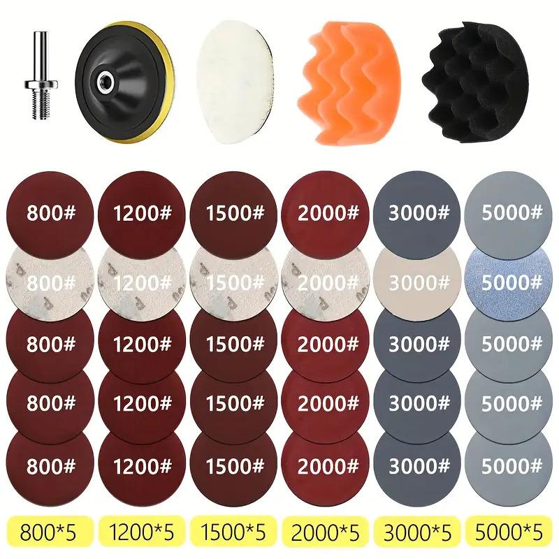 TEMU 35/65pcs Headlight Restoration Kit Car Polishing Disc 3-inch 75mm Car Waxing Sponge Polishing Pad With Sandpaper For Car Detailing