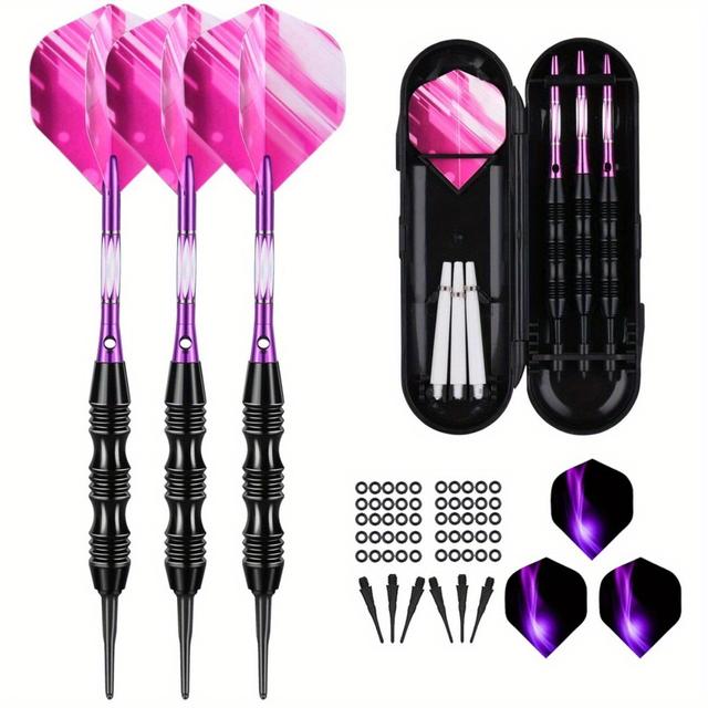 TEMU Professional Dart Set Including 3 20-gram Darts With A Brass , Aluminum Shafts, 50 -rings, 6 Flights, And 30 Soft Tips Designed For Electronic Dartboards