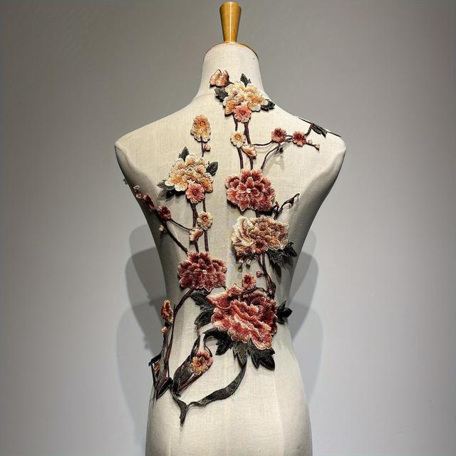 TEMU Elegant Peony Embroidery Patch - Water-soluble Lace Decal With 3d , On, For , Crafts, Jackets, Dresses, Bags, Lace Trim Sewing, Jacket Embellishment, Intricate Detailing, Fine ,