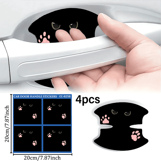 TEMU A Set Of Four, Featuring Invisible Little Black Cats And Pink Cat Paw Pattern Personalized Handle Scratch Protection Stickers, Universal Car Stickers That Leave No Residue