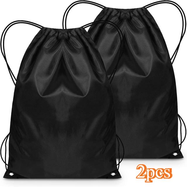 TEMU 2pcs Black Drawstring Gym Bags With Utility Pockets - Soft Polyester, Perfect For Sports, Gym, Travel, And Swimming Gear Storage, Gym Gear Bags||durable Fabric