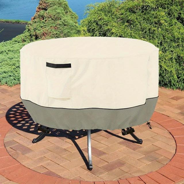 TEMU Housse de Table Ronde pour Meubles d'Extérieur de 48-50 Pouces - Housse Météorologique en Polyester Durable avec Sangles Réglables, Convient à une Hauteur de 23", Blanc et Vert Grisâtre