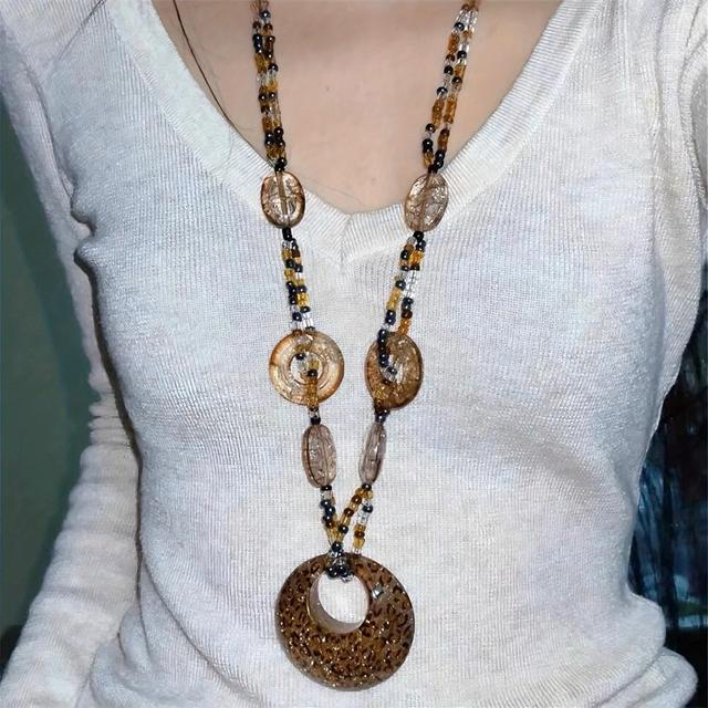 TEMU Vintage stílusú divatos leopárdmintás, kerek, szőtt gyöngy nyaklánc műkristályból, tökéletes nőknek, valamint őszi és téli hétköznapi kirándulásokhoz.