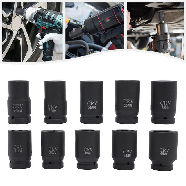 TEMU 1 Inch Impact Wrench Nut Set, 10pcs 24-46mm Sockets Nut Set Power Socket Spanner Insert Set Impact Nut Drive Impact Wrench Set