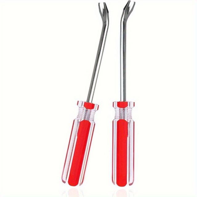 TEMU 2pcs Upholstery Staple Remover Tool – Nail & Rivet Puller With Red Transparent Handles, Metal Construction For Furniture And Tack Lifting