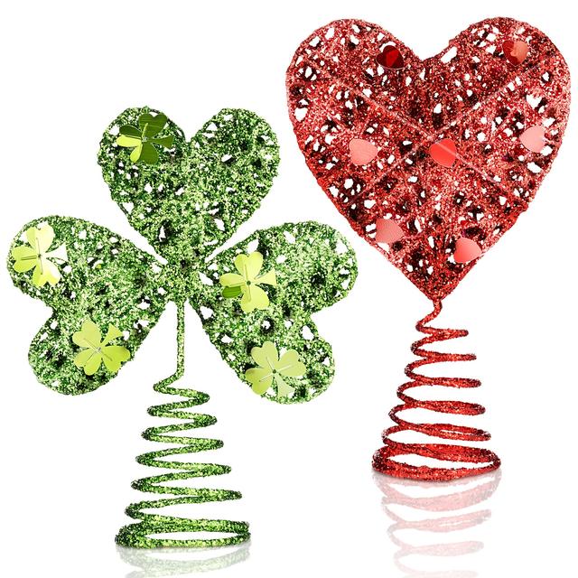TEMU 2pcs Heart-shaped Clover | Red And Green Shiny Holiday Decorations For Valentine's Day And 's Day, , Metal, For Irish Festival Party Decoration