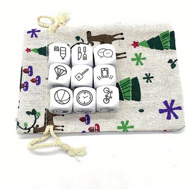 TEMU Sada 9 plastových kostek na vyprávění příběhů s potiskem, včetně tašky zdarma