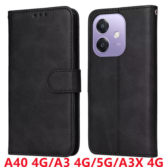 TEMU Traditional And Retro Leather Wallet Phone Cover For Oppo A40 4g/a40m/a3 4g/5g/a3x 4g Featuring A Photo Holder, Card Compartments, And