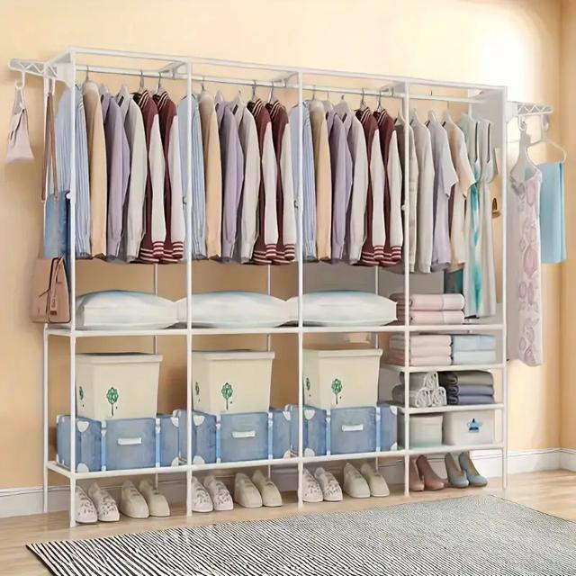TEMU 1 Stück Metall-Kleiderständer mit 4 Hängestangen und 10 Regalen - Freistehend - Tragbarer Kleiderschrank für Zuhause und Badezimmer-Dekor, einfache Montage