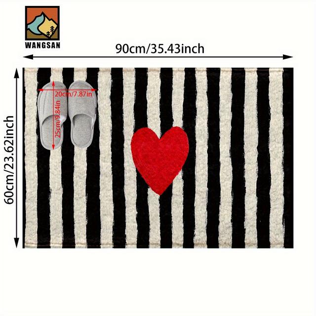 TEMU 1 Stück Gestreifte Herz Badematte - Weiche Schnelltrocknende Badematte für Dusche, Badewanne, Küche - Maschinenwaschbar Modernes Streifen- & Herz-Muster Dekor (Flachprofil)