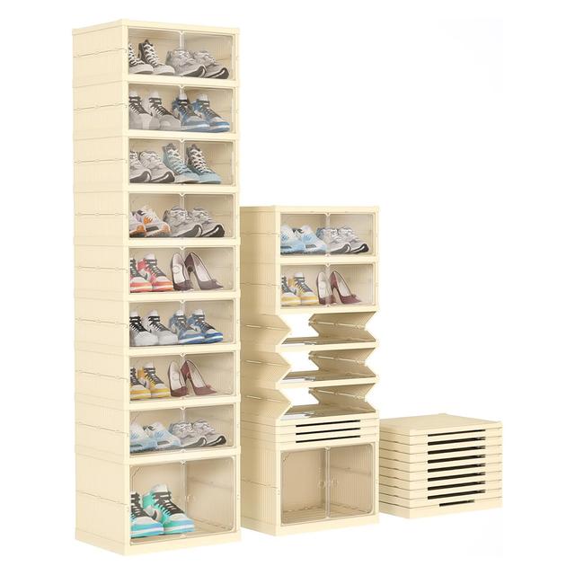 TEMU Étagère à Chaussures Pliable 9 Niveaux avec Roues, 18 paires d'étagères empilables en plastique, boîtes de rangement transparentes pour chaussures et bottes - Idéal pour entrée ou placard haut