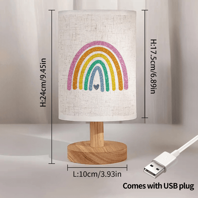 TEMU Rainbow Print Atmosphere Bedside Lamp, Led Light For Bedroom And Dormitory, Indoor Led Lamp With Cloth Shade; Suitable For Vacation Lighting, Perfect For Bedside