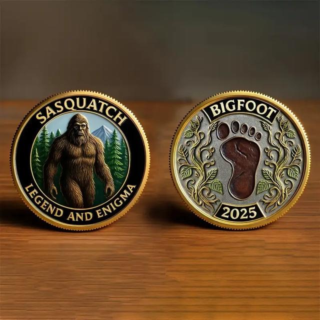 TEMU Sasquator Legend 2025 Golden Commemorative Coin - Dual-sided Collectible Mythical Creature Coin In Golden For Enthusiasts