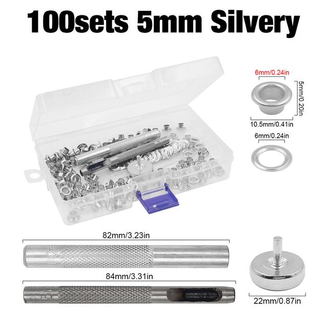 TEMU de Ojales de 2-14mm con Herramientas de Instalación, Anillos Metálicos Plateados para Manualidades, Cuero, Ropa, Zapatos, Bolsos, Tela Impermeable y Reparación de Lona